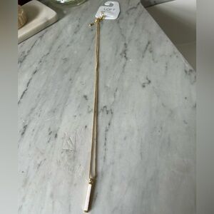 Long Elegant Gold with simple white enamel bar Necklace